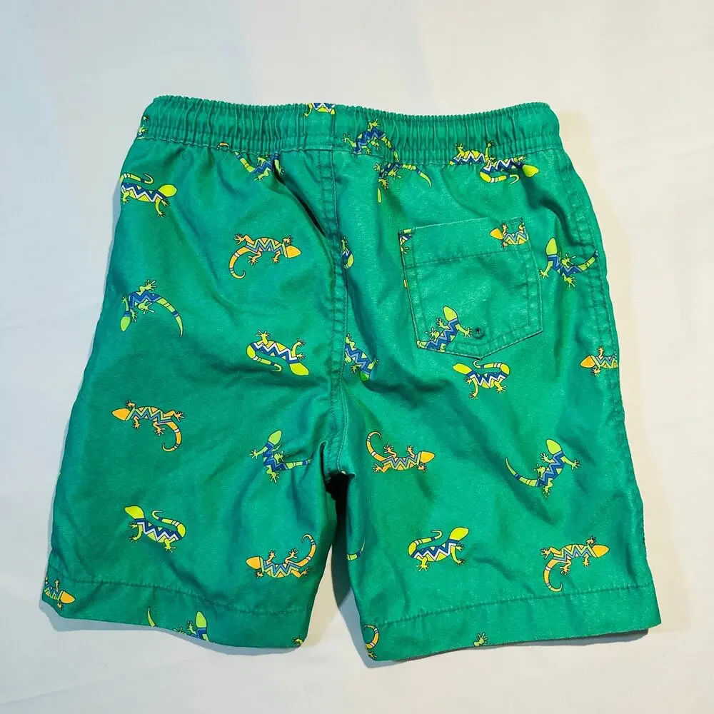 Lands' End Green Gecko / Lizard Swim Trunks Sz M